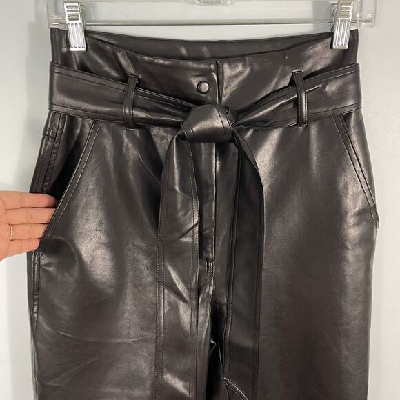 Aritzia Wilfred High Waisted Tie Belt Black Faux Leather Pants Size 2 - Picture 4 of 16